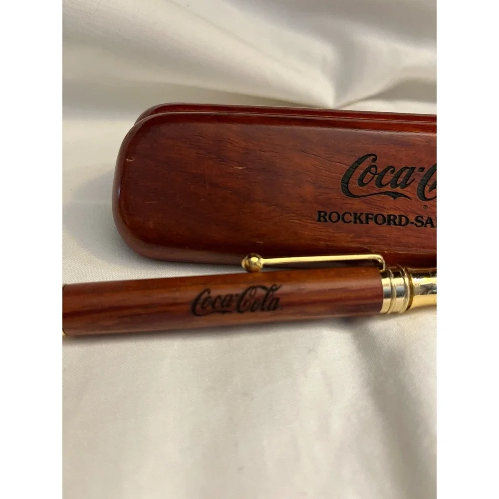Vintage Coca Cola engraved wooden pen in wooden case-Rockford Safety First